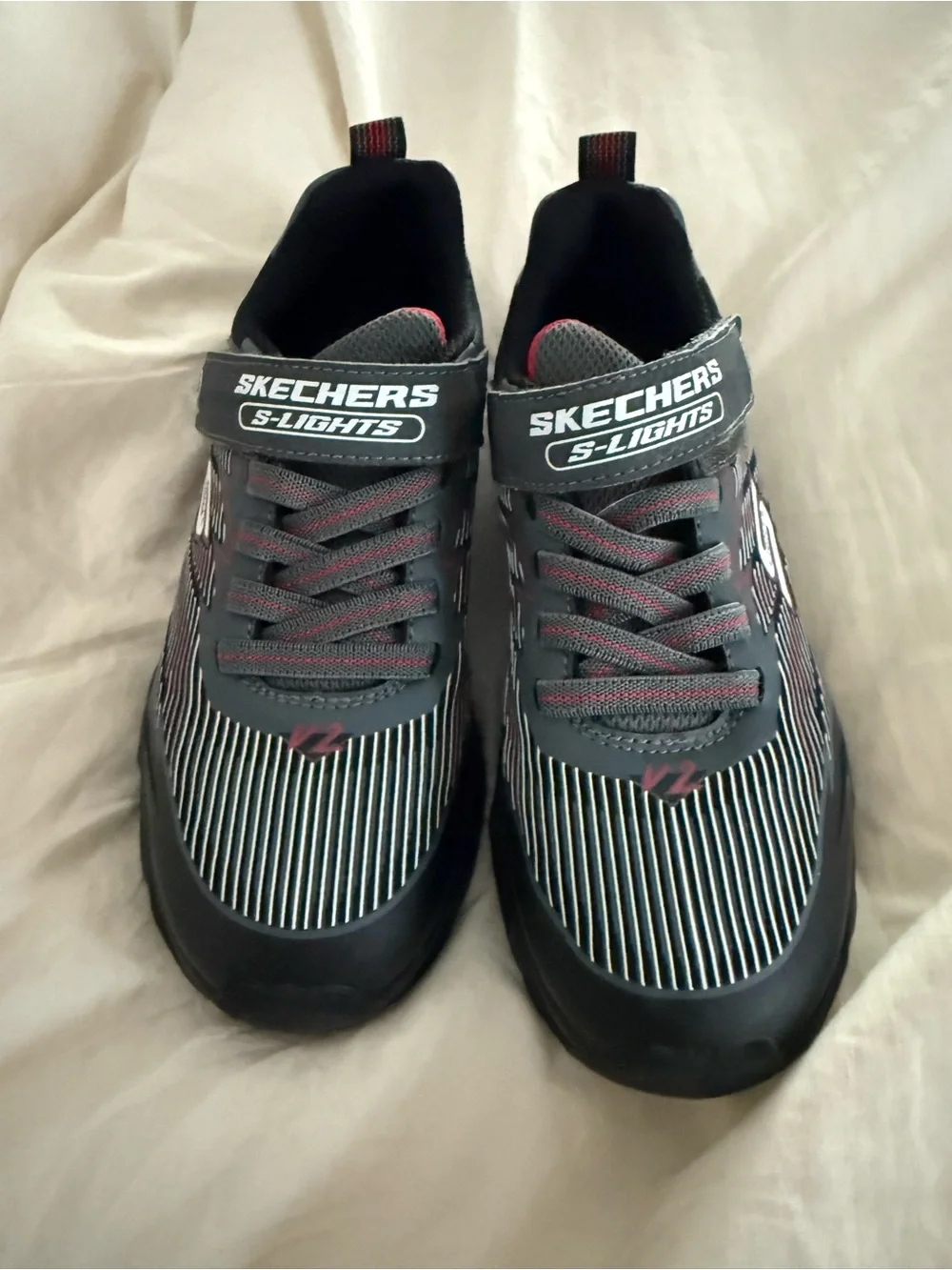 Skechers S-Lights Ortex Light-Up Sneakers Boys Size 2 Black Red